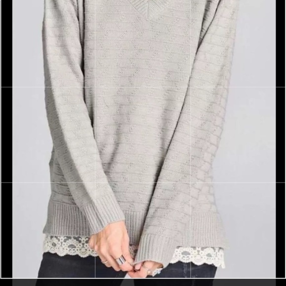 Gray v neck sweater with lace detail - Picture 2 of 3